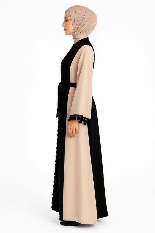 Elegant Middle Eastern Lace Patchwork Abaya for Women – Modest Islamic Dress