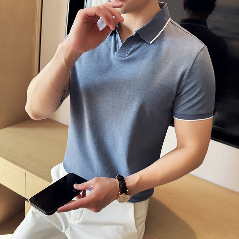 Mercerized Pearl Cotton Lapel Short Sleeve Polo Shirt