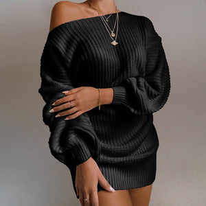Shoulder Knitted Sweater Dress
