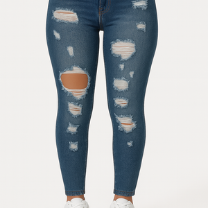 High-Rise Ripped Denim Jeans – Skinny & Thick Fit