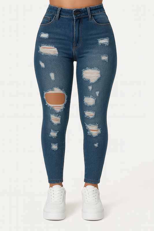 High-Rise Ripped Denim Jeans – Skinny & Thick Fit