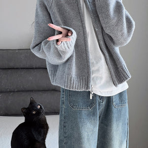 Gray Cropped Sweater Coat Women