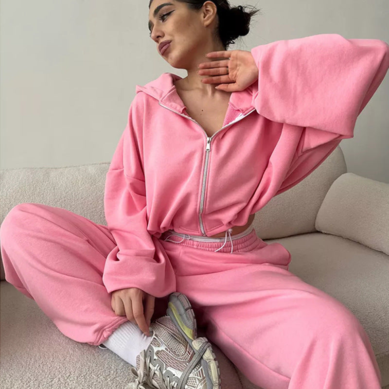 Zipper Sweatshirt Sweatpants Two-piece Set