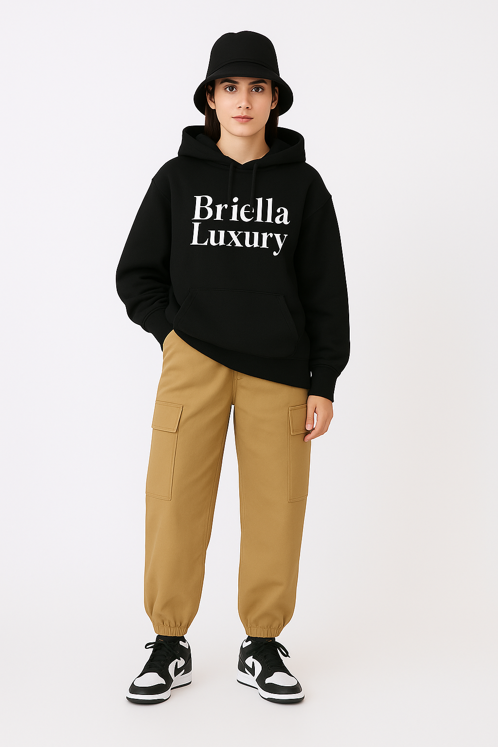 Solid color high waist cargo trousers