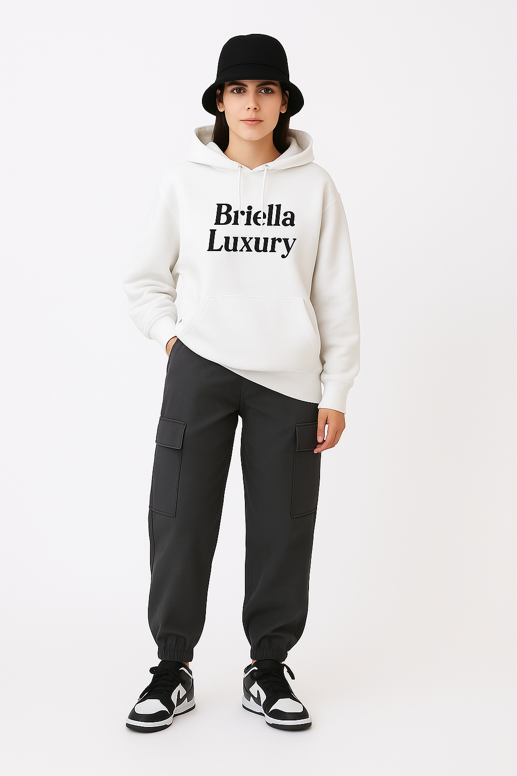 Solid color high waist cargo trousers