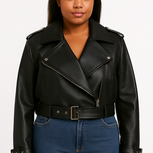 Women's Casual Loose Fit Leather Jacket – Solid Color Faux Leather Coat
