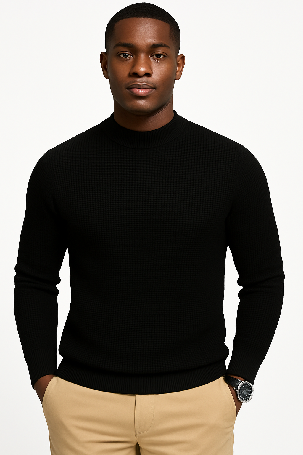 Men’s Cozy Waffle Knit Round Neck Sweater