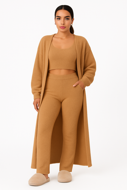 3-piece cozy pajama lounge set with tank top, lounge pants,