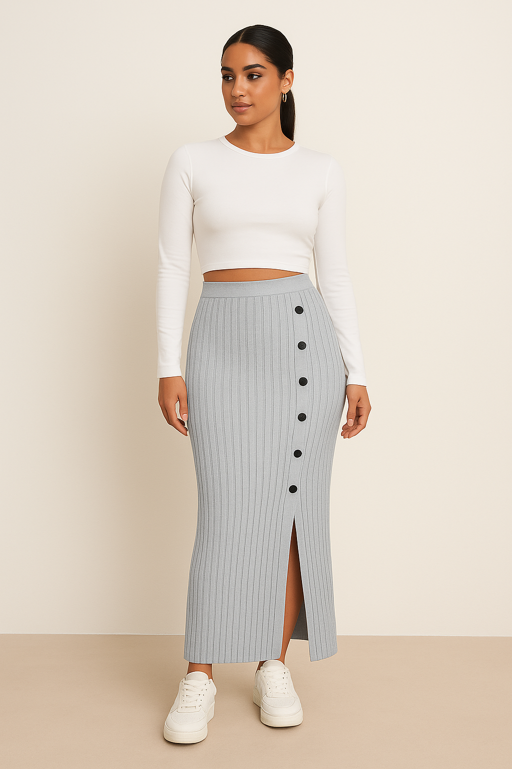 ChicCurve Button-Slit Skirt – Elegant, Flattering & Trendy