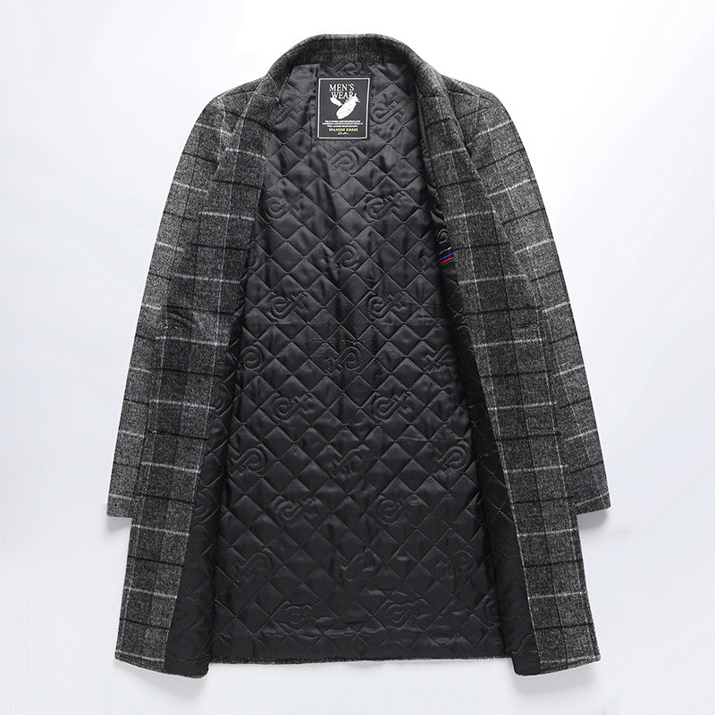 Woolen Coat Men's Mid-length Business Casual Plaid
