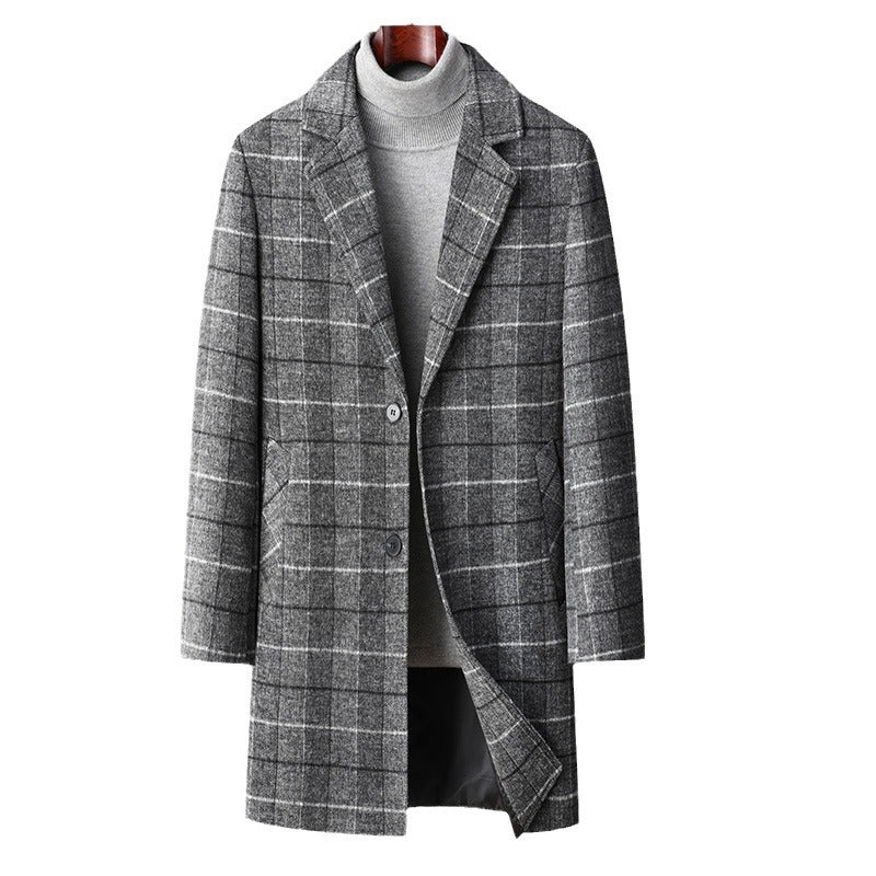 Woolen Coat Men's Mid-length Business Casual Plaid